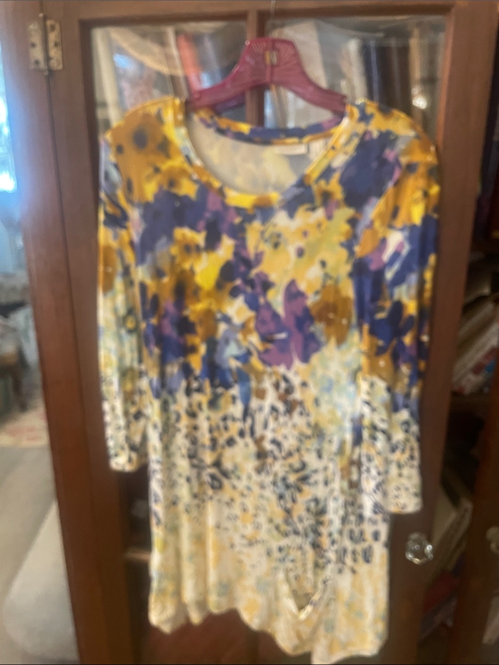 LOGO by Lori Goldstein Yellow, Purple, Blue Floral Tunic Top